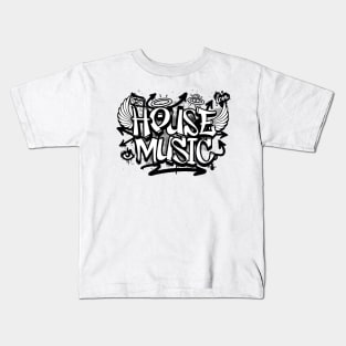 HOUSE MUSIC  -  Graffiti Steez (Black/Grey) Kids T-Shirt